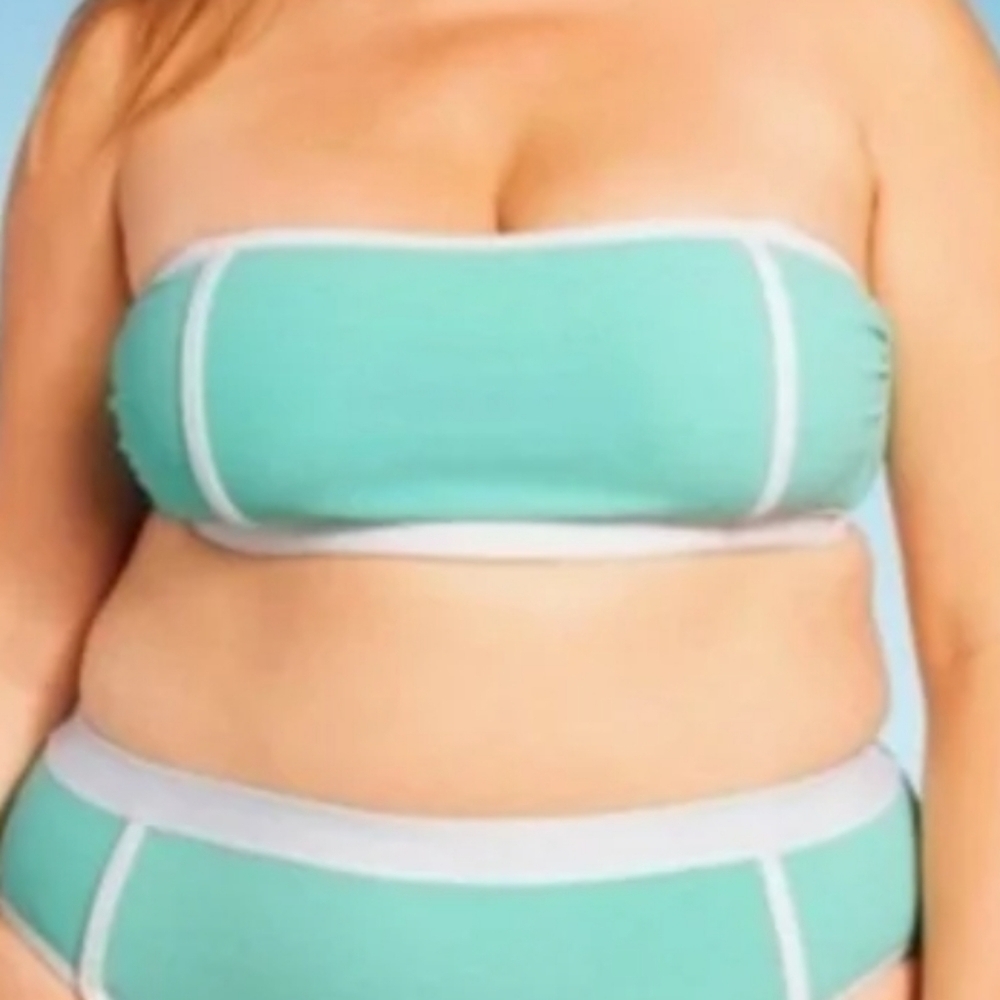 Kona Sol Turquoise Blue Terry Cloth Solid Bandeau w/Binding Bikini Top SZ 3X #